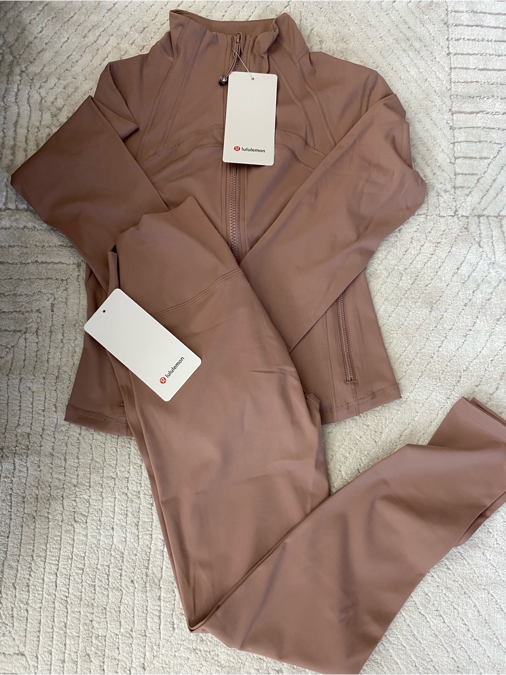 lululemon athletica Mauve/nude cropped jacket and leggings set